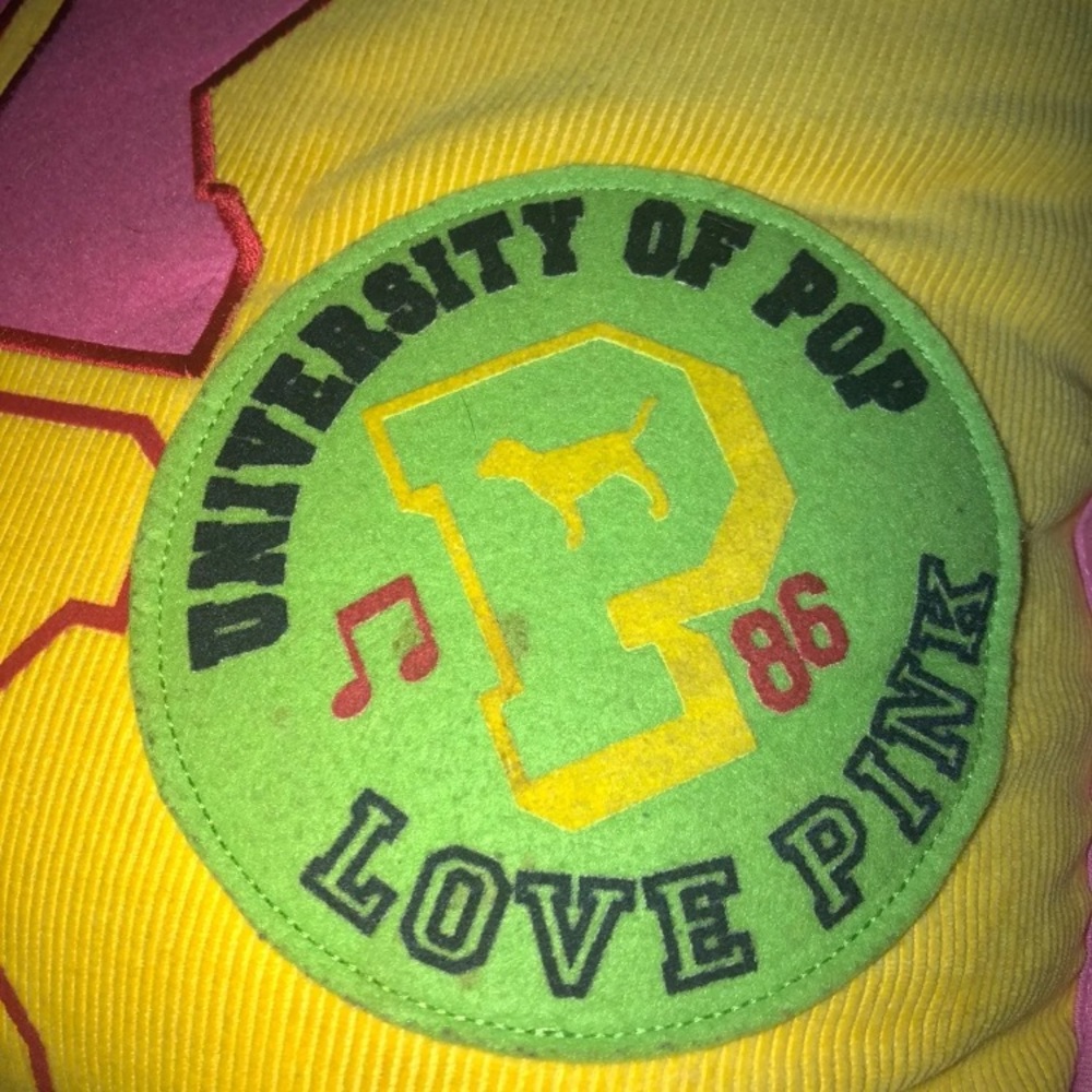 Vintage university Yellow and Pink Pillow - Picture 4 of 6